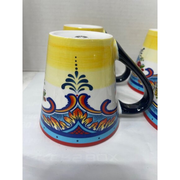 Euro Ceramica Zanzibar Coffee Mugs Set of 4 Boho Chic Blue/Teal Interior - Picture 5 of 8